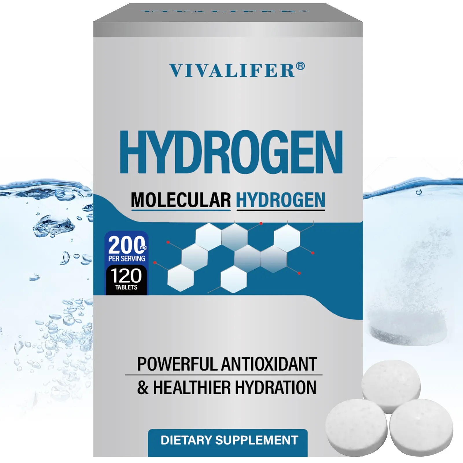 Hydrogen Water Dissolving Tabs (120 Count) - High H2 Molecular Hydrogen Concentration Edible Dietary Supplement, Magnesium Blend Electrolyte Minerals, Caffeine-Free, Prop 65 Safe, Counter Excess Free Radicals, Mental Clarity Aid, Brain Health Support