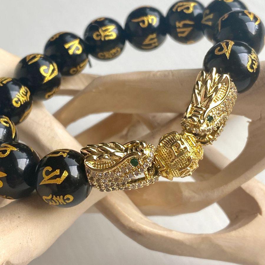 100% Authentic Obsidian feng shui bracelet 24k gold plated wealth bracelet 12mm