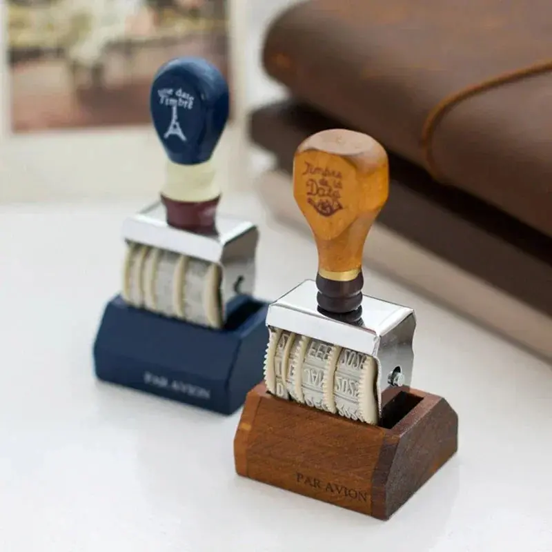 Vintage Wooden Handle Date Roller Stamp — Classic DIY Planner & Journal Accessory