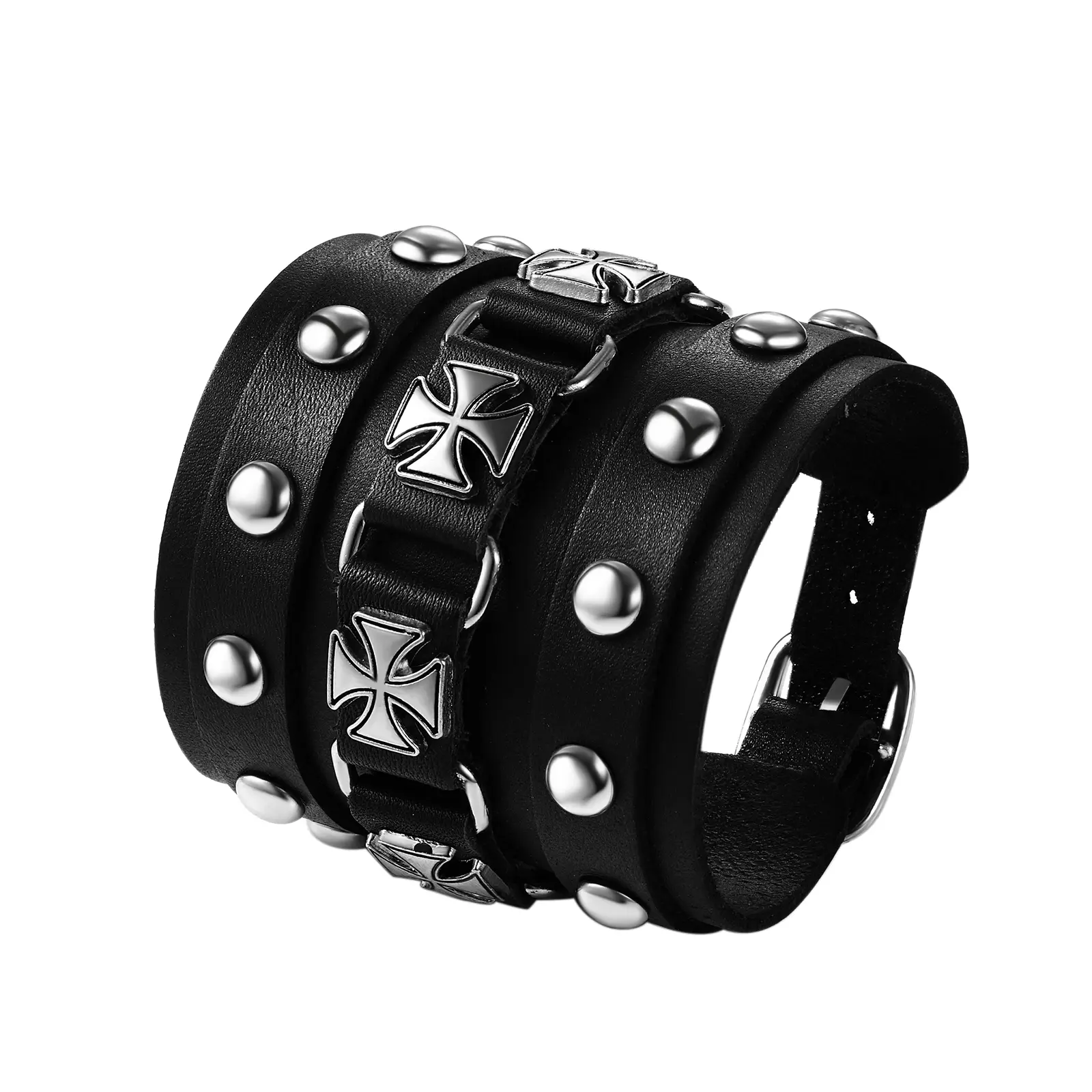 OIDEA Men's Gothic Punk Cuff Bracelet, High Quality Genuine Leather Biker Wristband with Skull Studs, Wide Adjustable Fit for Halloween, Exquisite Trendy Bracelet, Cuff Bangle Bracelet, High Quality Bracelet