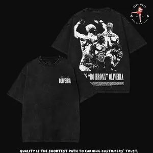 Retro BOXING CHARLES OLIVEIRA DO BRONX V3 Oversize boxing Washed Tee, Fighter Graphic T-Shirt, Perfect Gift for Sports Fans men Fabric Menswear 90s