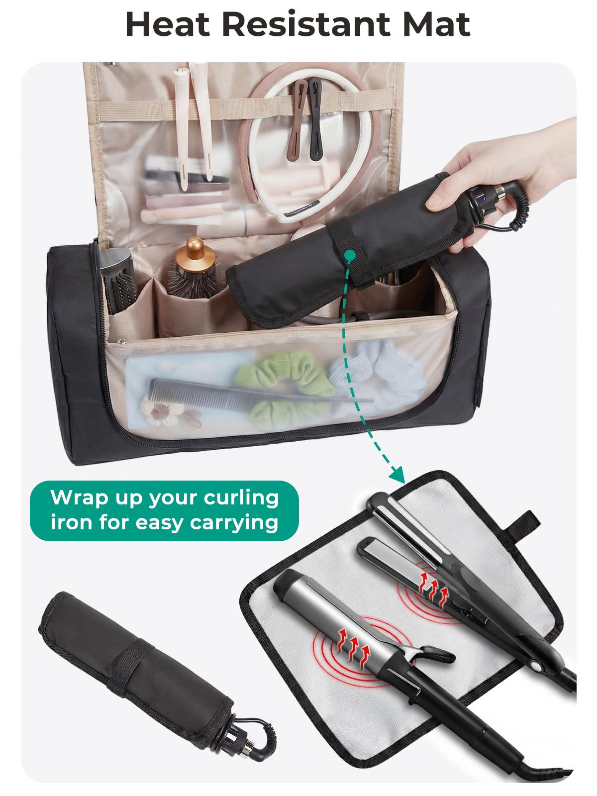 【NEW IN】BAGSMART Hair Tool Organizer Travel Bag Compatible with Dyson Airwrap,Shark Hair Dryer, Wide-open Dyson Case with Heat Resistant Mat, Metal Hanging Hook for Long Barrel, Straighteners, Curling Iron SpringStatements