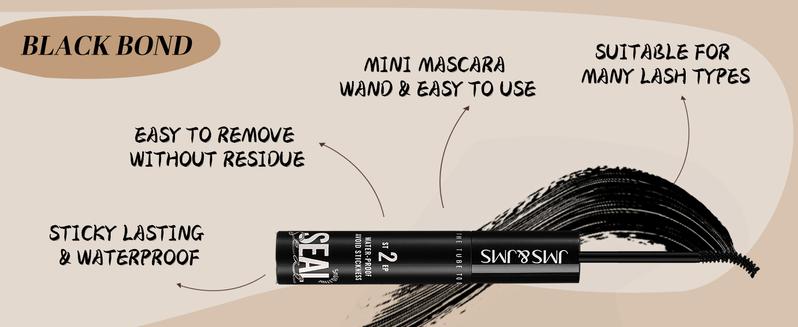 2 in 1 Lash Bond&Seal l JMS&JMS Waterproof Black Eyelash Glue,Survive Showers Swims,Stronghold,Quick-Drying Easy to Remove&No Residue Long Lasting Sleep-proof,Lock Eye Makeup