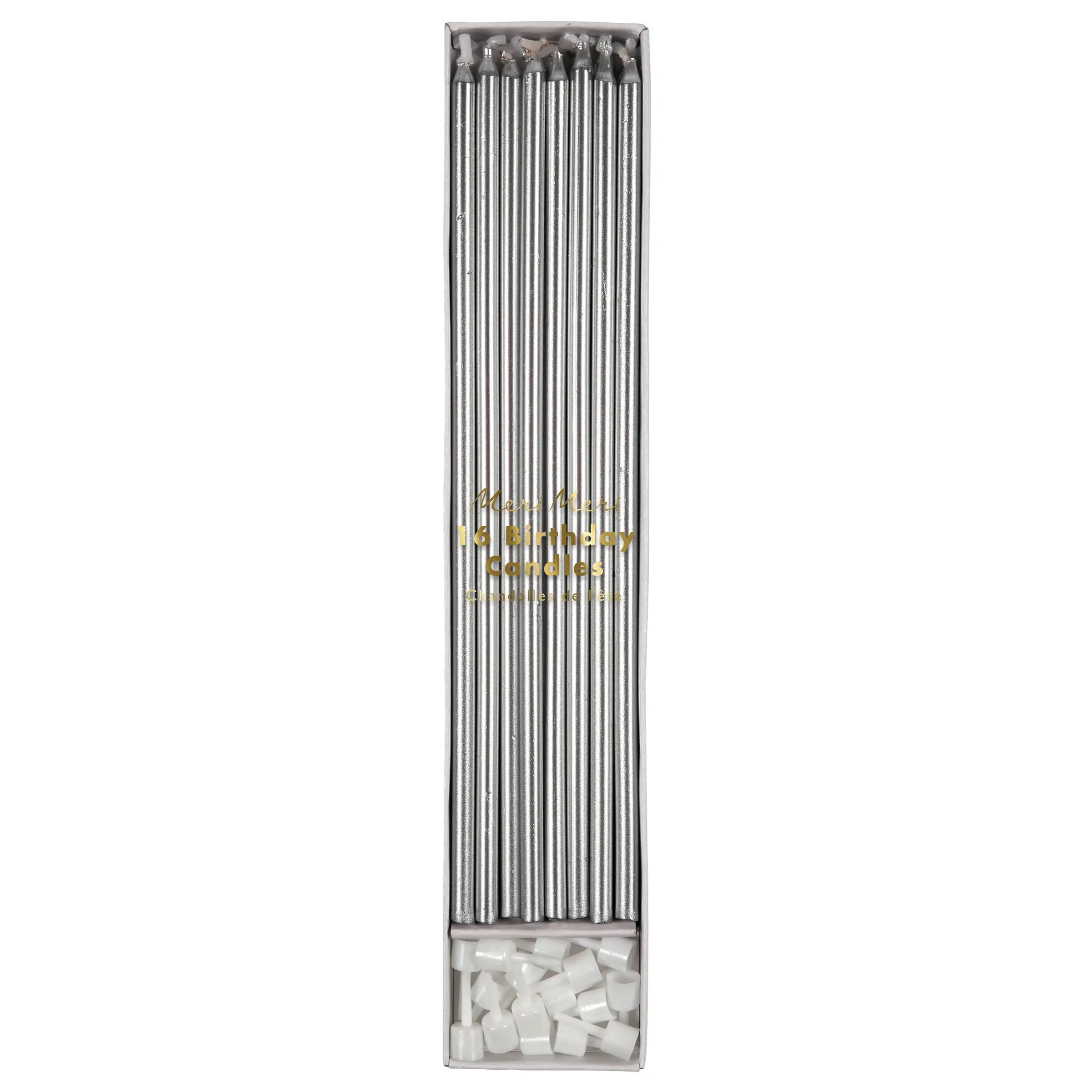 Silver Long Candles (x 16)