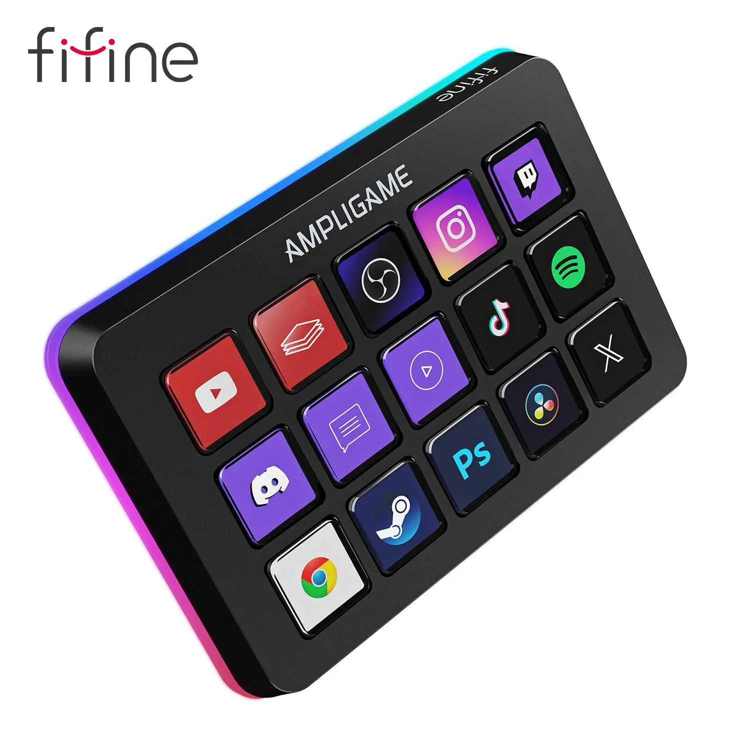 fifine D6 Gaming Stream Controller, Control Pad, AmpliGame Control Deck, with 15 Macro Keys, Streaming Keyboard with Trigger Actions in OBS/Twitch/YouTube, Shortcut Buttons Keypad Works with Mac and PC - AmpliGame D6