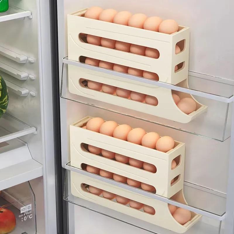 4-layer Egg Storage Box, Refrigerator Organizer Storage Automatic Egg Rolling Rack, Large CapacityRefrigerator Special Egg Holder Storage  Kitchen
