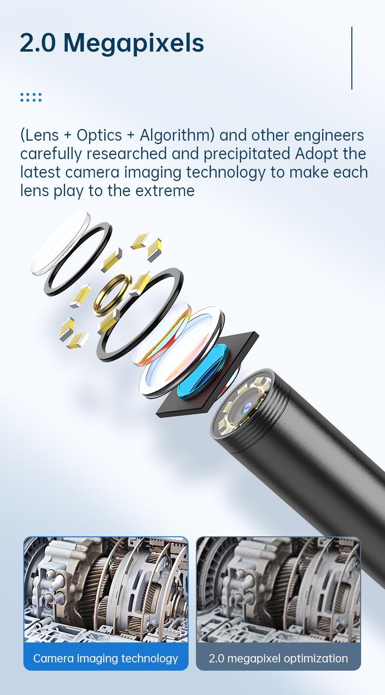 Single Lens Borescope 1920P HD IP67 Waterproof Endoscope Camera with Light Sewer Camera 16.4FT Semi-Rigid Cable Diagnostic Tool