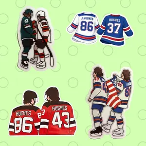 Jack & Quinn Hughes Hockey Sticker books Set 4PCS, Waterproof Vinyl Decal, USA Hockey Jersey, New Jersey Hockey Fan Sticker, Laptop, Water Bottle, Helmet Decal
