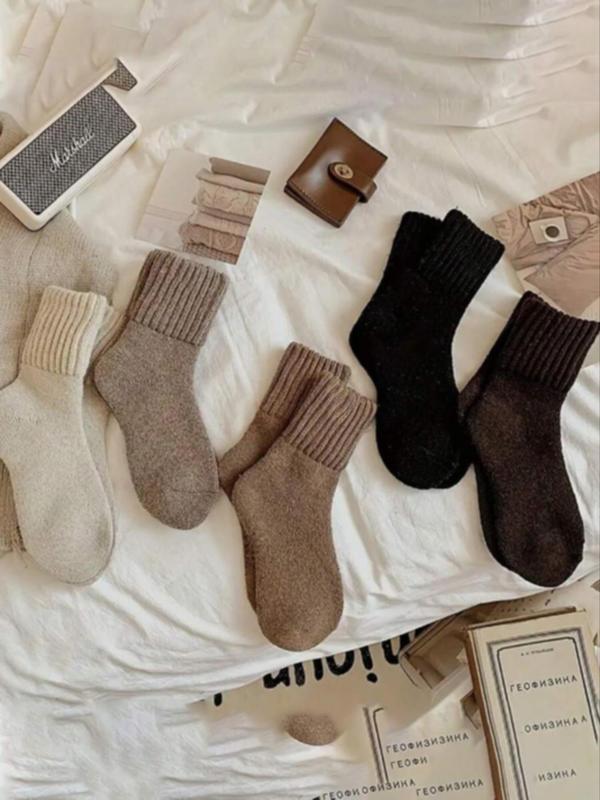 Women's Casual Soft Comfy Warm Socks for All Seasons, Solid Mid-calf Socks,Women's Socks for Daily Wear Womenswear Bridal