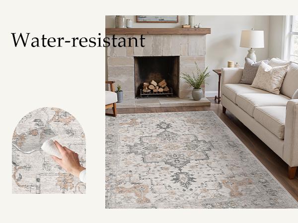 GENIMO No-Wash, Easy Care Spill-Resistant Area Rugs, Machine Washable Stain & Oil Resistant Non Slip Vintage Rugs, Family & Pet Friendly Carpet for Bedroom, Dining Room, Kitchen, Living Room