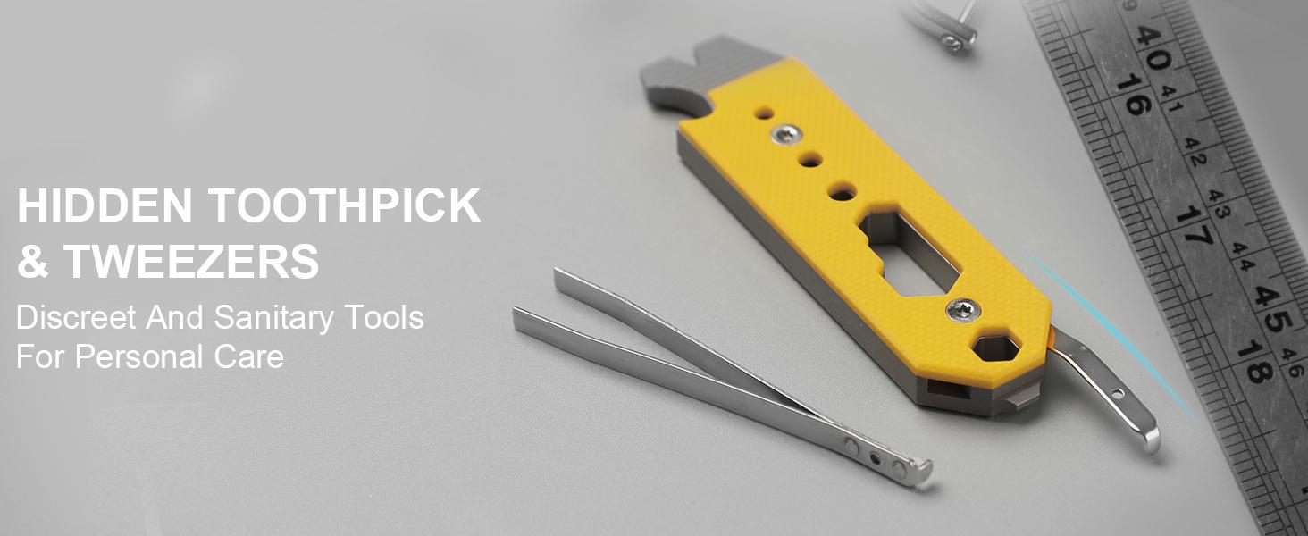 KIZER 10-in-1 Multiduty Titanium & G10 Pac Bar Portable Multi-tool EDC with Detachable Toothpick Tweezers Flat Head Screwdriver & More Men's Essential Tool multifunctional