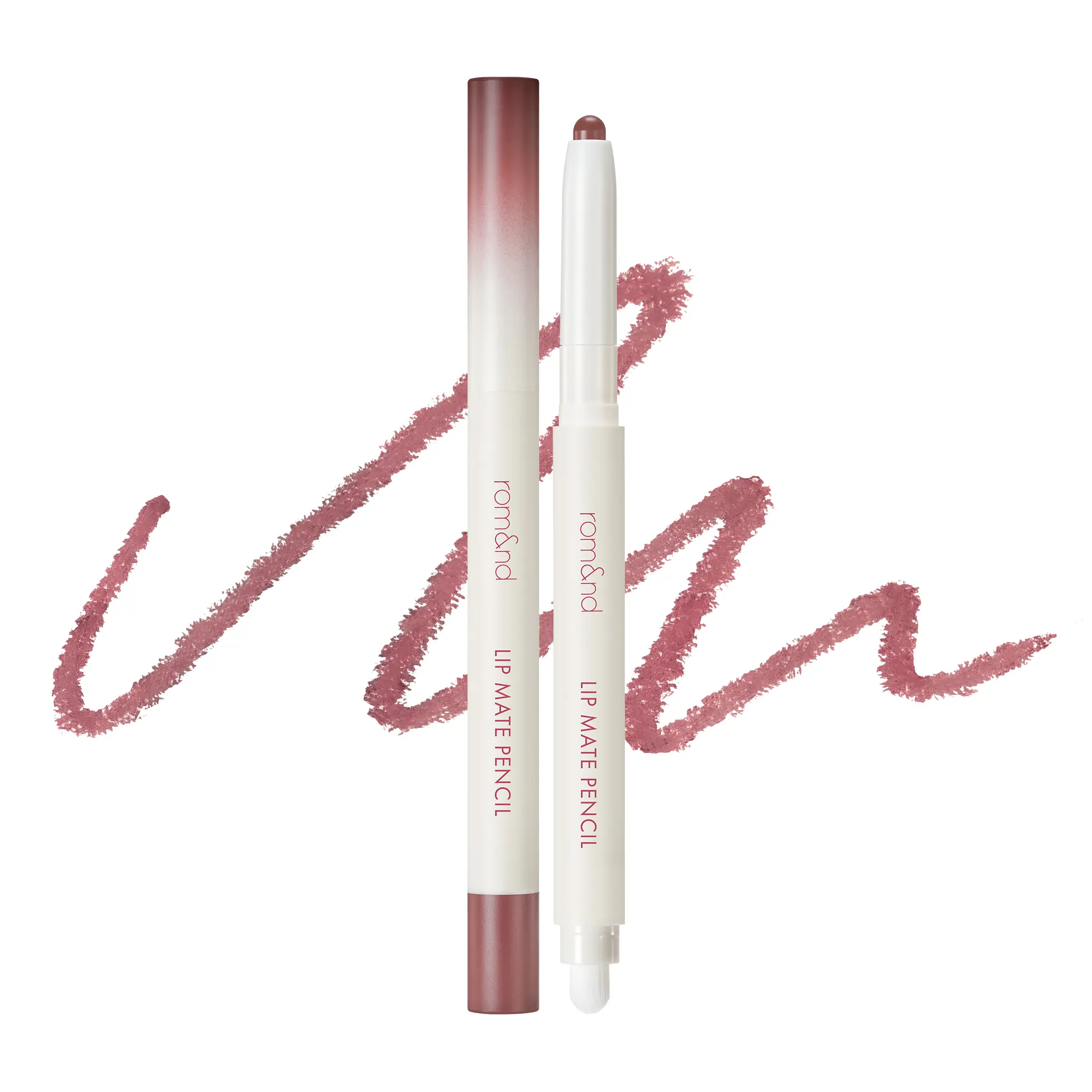 rom&nd Lip Mate Pencil, Smudge-proof Color Lip Pencil for Natural Overlip Contouring, Dual-ended with Finger Brush, 0.5g, Lip Liner Set
