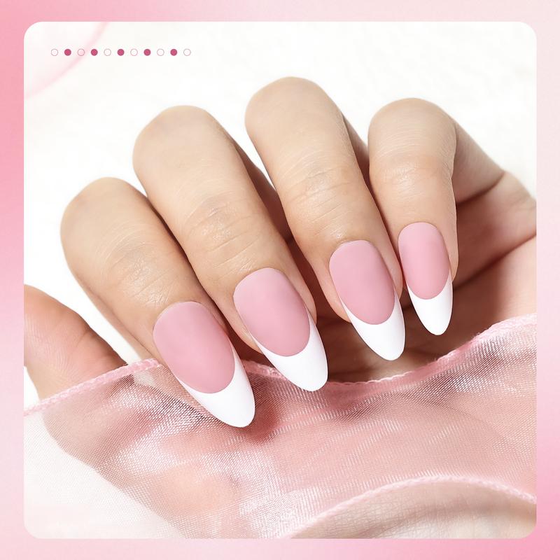 JODSONE 154pcs New Upgrade French Gel Nail Tips Kit French Tip Press on Nails Soft Fack Nail Tips Gel Nail Glue,Builder Gel,Top Coat,Nail Lamp All Included for Nail Art Easy DIY