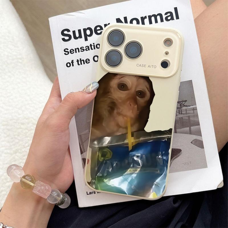 Funny Monkey Drinking Water Case for iPhone 17 Pro Max 17Air 17 16E 16 15 14 13 12, Ultra Skin-Friendly TPU, All-Inclusive Glass Lens Protection, Aesthetic Creative Animal Gift, Dopamine Ins Style Fun Cover, Shockproof Slim Case, Lens Window Design