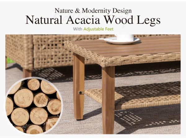 Phivilla Boho Wicker Patio Furniture Sofa Set, 3-6 Seaters, Outdoor Rattan Sectional Sets Conversation Set - Weather-Resistant, with Dual Storage Coffee Table Acacia Wood Legs for Garden, Patio & Deck,Spring Glow Up