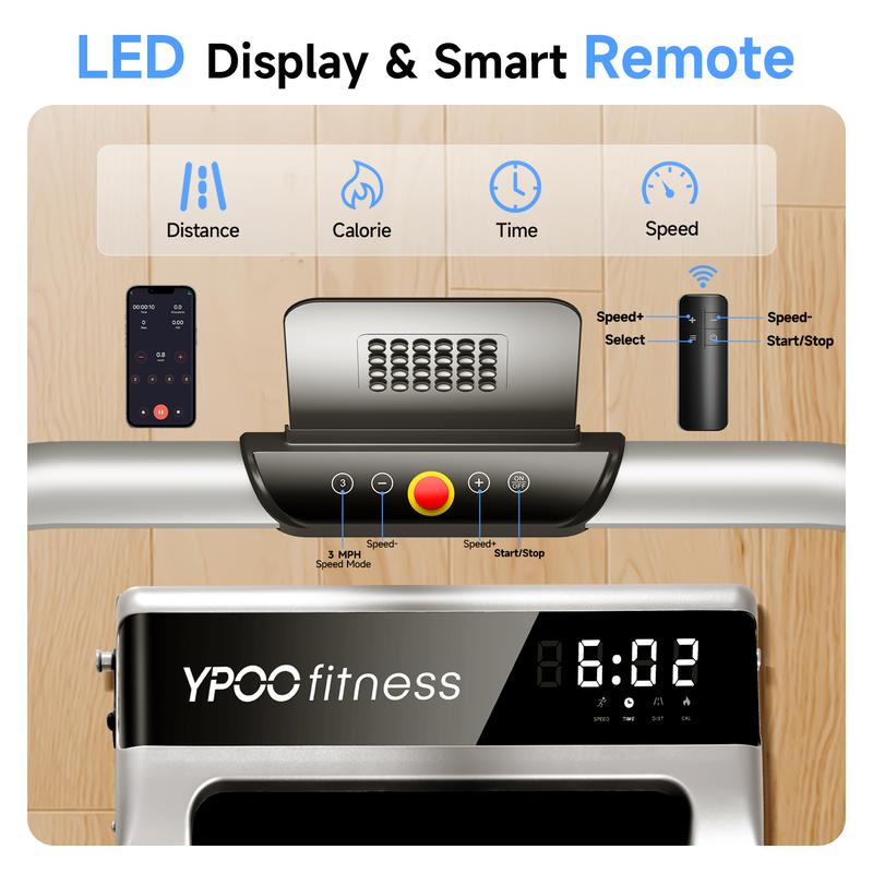 YPOO 300 lbs Slim Walking Pad with Manual Incline, Easy Home Cardio Treadmill for Walking and Light Jogging, Bluetooth App Tracking, Quiet and Compact Design for Small Spaces Foldable Walking Pad with Handle