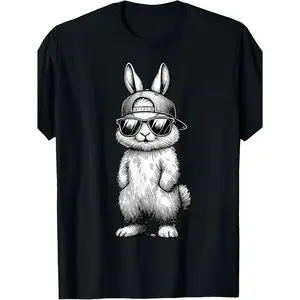 Humorous Rabbit Themed Stylish Glasses Easter Egg T Shirt Ideal for Mens and Womens Spring and Summer Looks