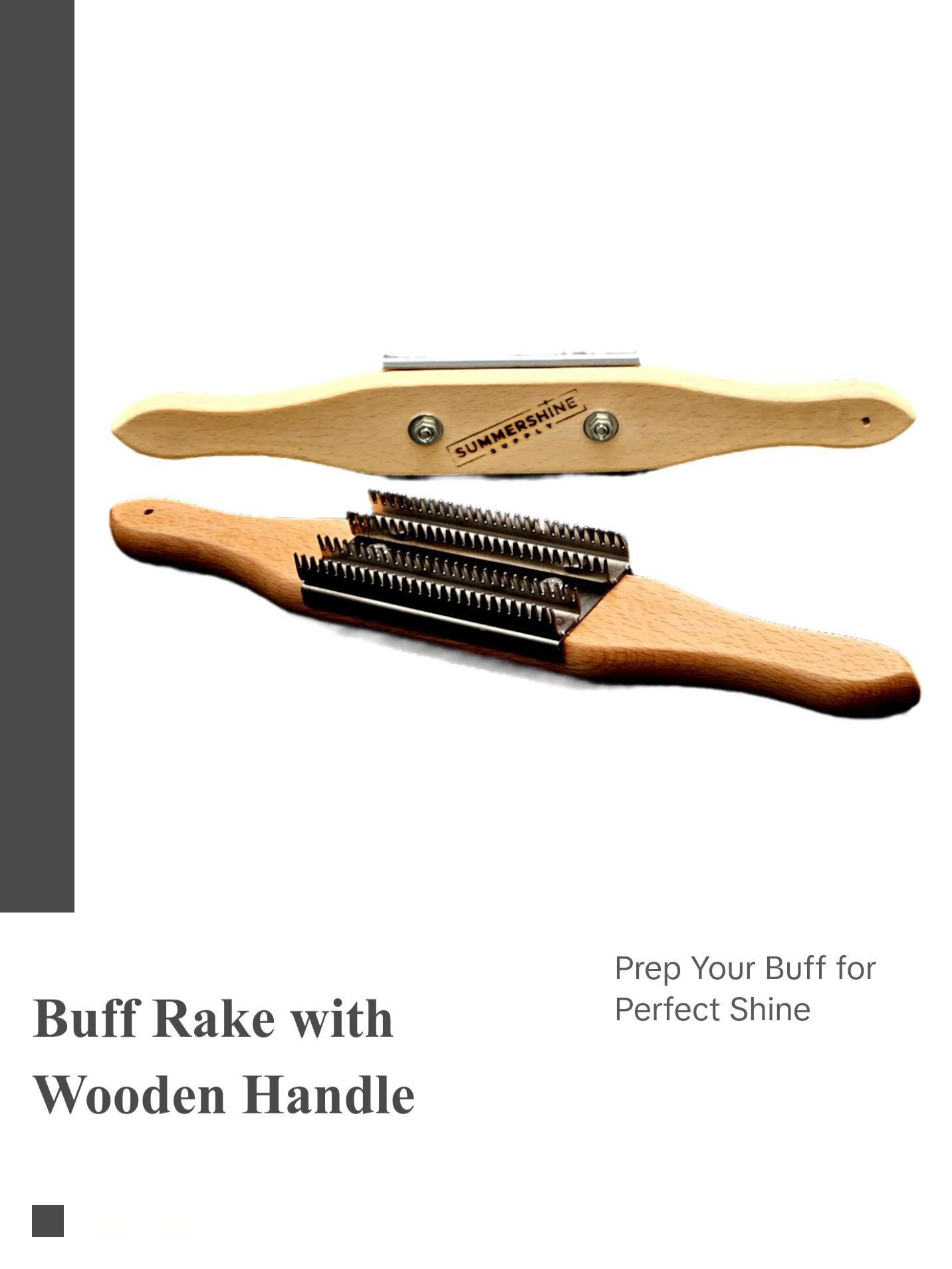 Buff Rake by SummerShine Supply with Wooden Handle and Metal Bands, Designed for Comfort and Versatile Use
