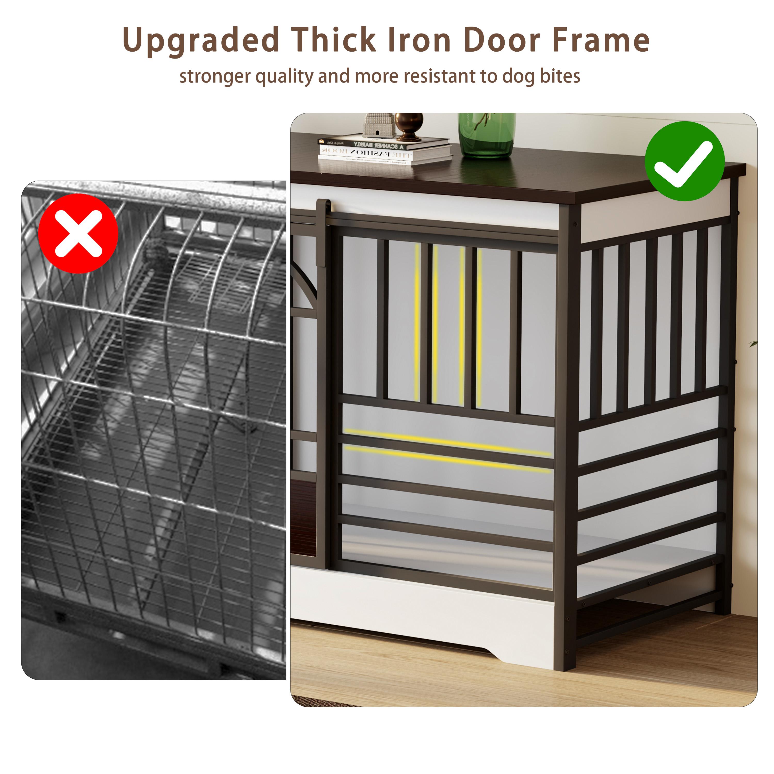 78 Inch Double Dog Crate Furniture, Heavy Duty Extra Large Cage Furniture with Divider for 2 Dogs, Decorative Wooden and Steel Kennel Furniture Indoor, Pet House for Medium,Large Dogs,White