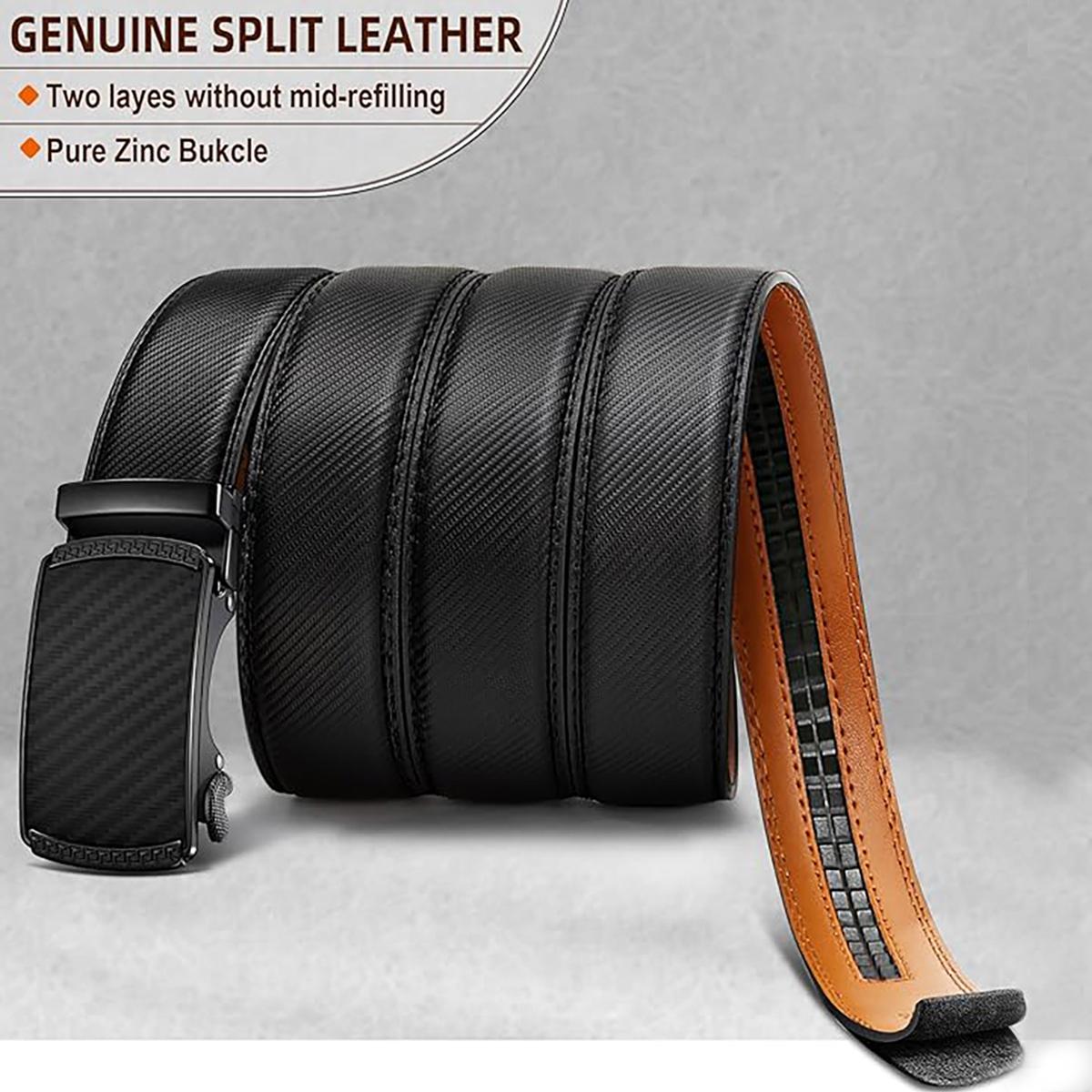 Men’s Adjustable Leather Ratchet Belt – Black & Brown No Holes, Cut to Fit with Easy Release Buckle and Gift Box – Business Dress Gift for Him