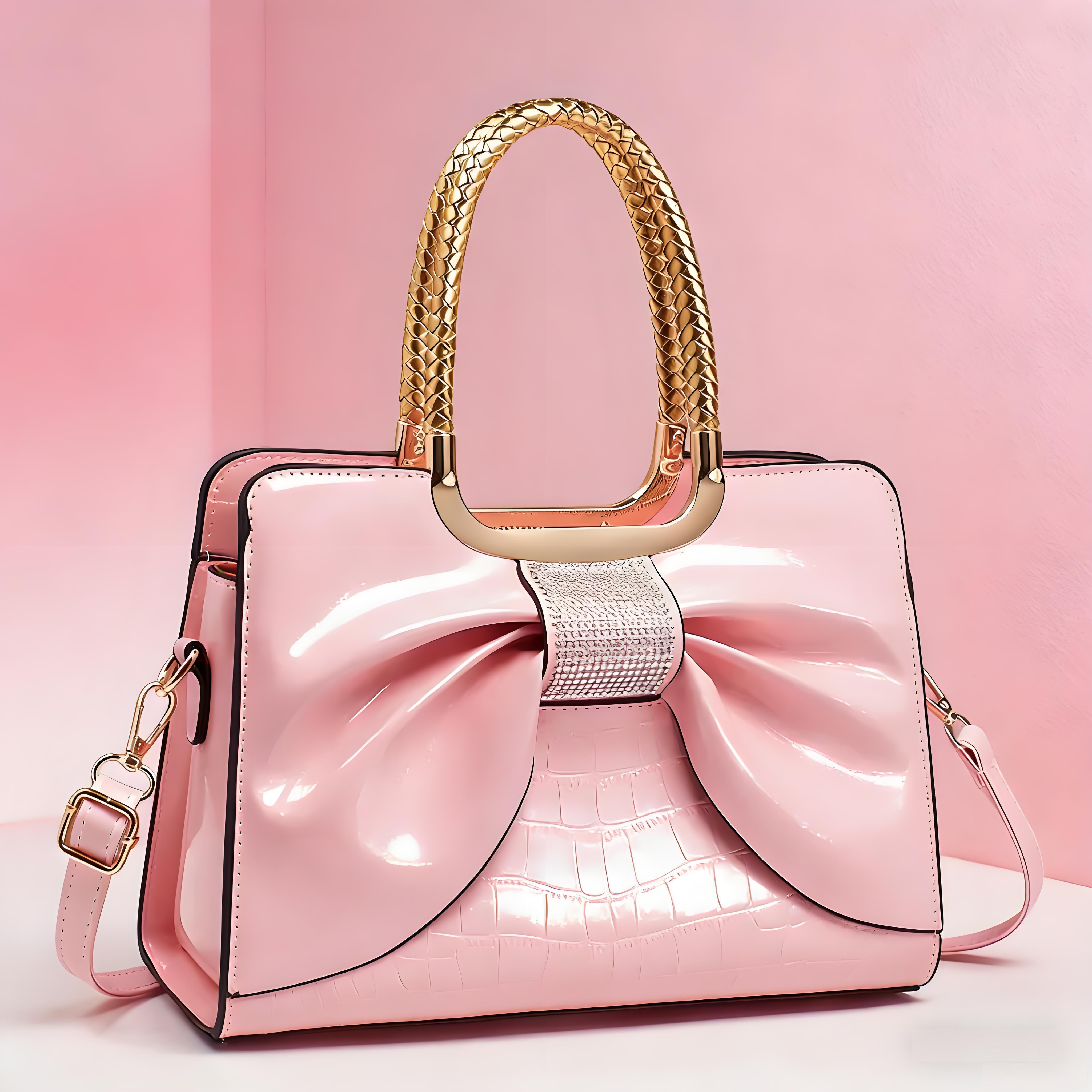 Elegant Temperament Women's Leather Bag-Crocodile Pattern & Bow Detail,3-In-1 Style (Shoulder + Simple Handbag + Classic Crossbody)