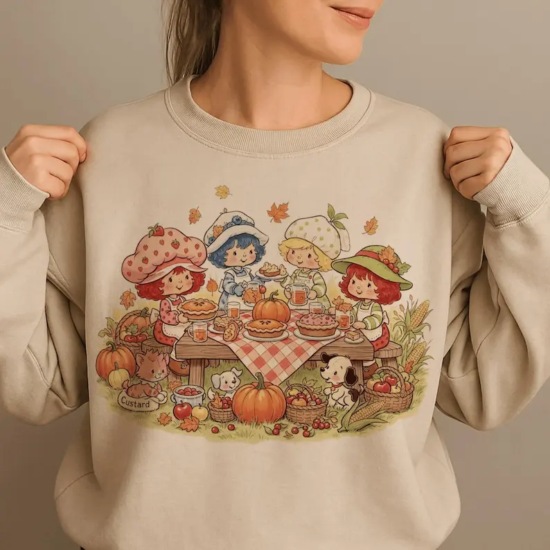 Retro Thanksgiving berry Friends Cartoon Sweatshirt, Fall Clipart Sweatshirt