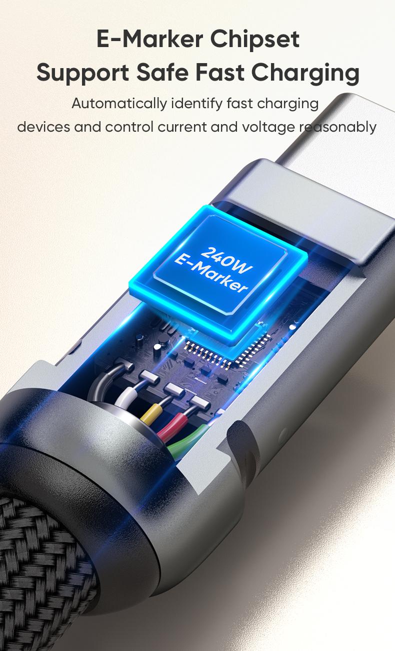 240W USB-C Fast Charging Phone Lanyard 7mm Nylon Crossbody Wrist Strap Lanyard Data Cable 2 in 1 Smartphone Cellphone Flexible Travel Charger