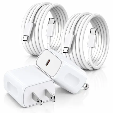 RXVNPXI 2-Pack 20W PD 3.0 Wall Charger Set with 4x6FT Cables, Fast-Charging Type-C Blocks for Mobile Smartphone, Cellphone & Electronic Devices (iPhone 18-15 Pro Max Plus, iPad, Samsung Galaxy, Pixel)