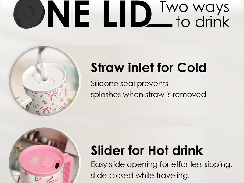 Sandjest 40oz Tumbler with Straw & Handle Drinkware Gift Insulated Vacuum Stainless Steel Cup Cupholder Friendly Birthday Back To School Christmas Stylish & Functional Wide Mouth Portable Flasks Coffee Bottles