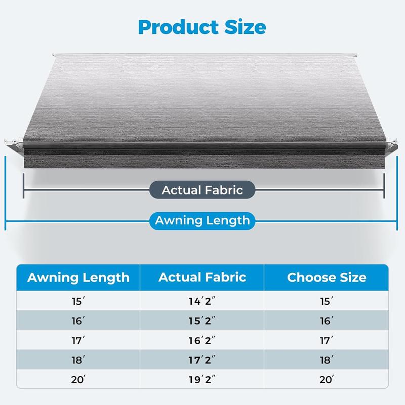 TSUMBAY RV Awning Fabric Replacement, 18.5oz Heavy-Duty Weatherproof Anti-UV Vinyl Awning Fabric for Outdoor Camper & Trailer and Motorhome 16'(Fabric 15'2"), Gray Fade