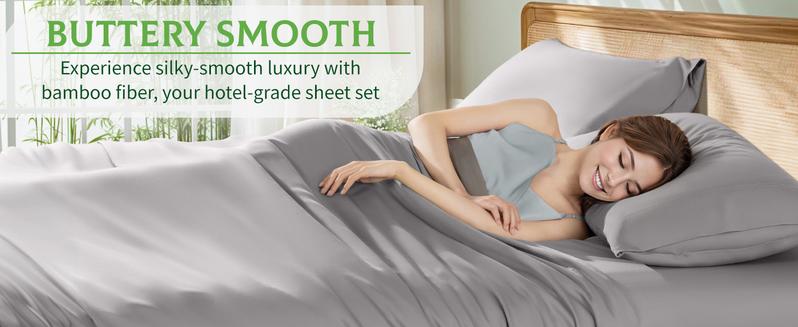 Sonoro Kate Pure Bamboo Bed Sheet Set, 4/6 Piece, Cooling, Silky Soft, Breathable, Machine Washable, 16 Inch Deep Pocket,Hotel Luxury Silky Bedding for Hot Sleepers