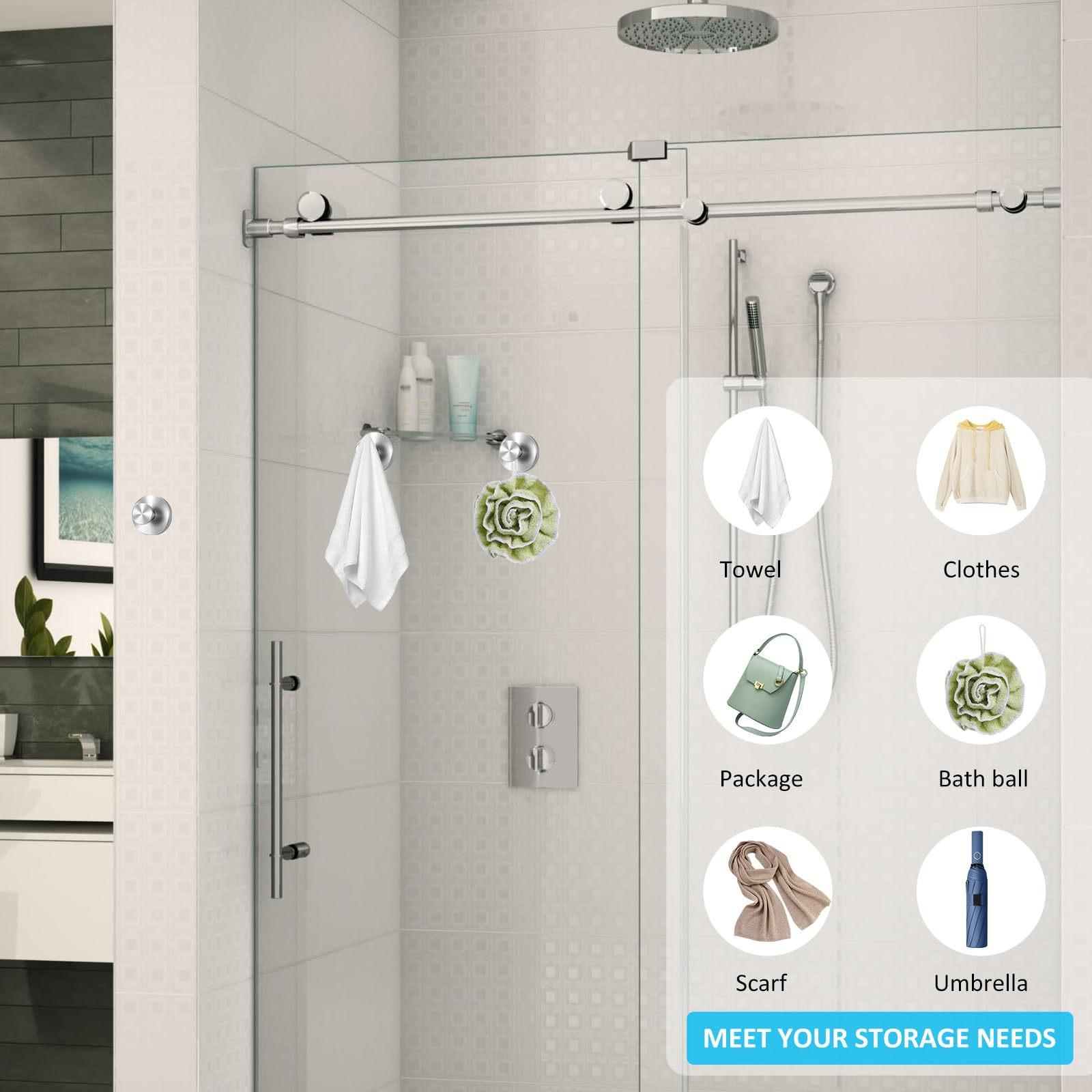 Upgraded Drill-Free Suction Cup Hooks, 22LB Strong Stainless Steel Wall Hooks for Bathroom, Shower, Glass & Mirror, 2-Pack Reusable Wreath Door Hangers for Fall, Christmas & New Year Decorations