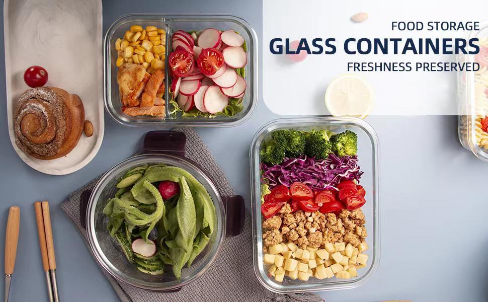 10Pack Glass Food Storage Containers with Lids Leakproof, Airtight Glass Meal Prep Containers For Lunch Rectangle,Dishwasher Safe Kitchen Set Utensils