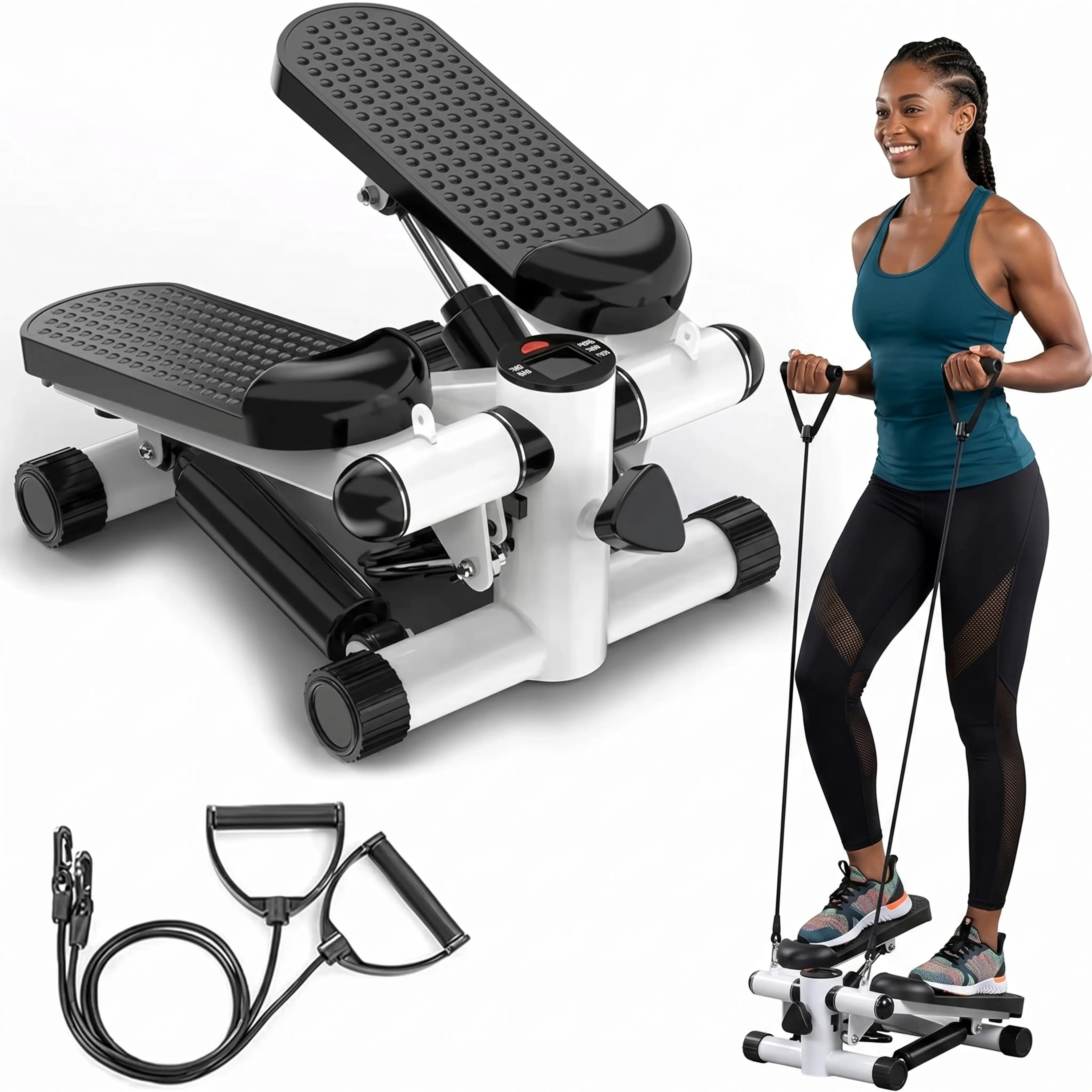 Mini Stepper for Exercise at Home, Stair Stepper Machine with Resistance Bands, Compact Cardio Step Machine, Adjustable Workout Equipment for Home Office Small Spaces Home Fitness Equipment