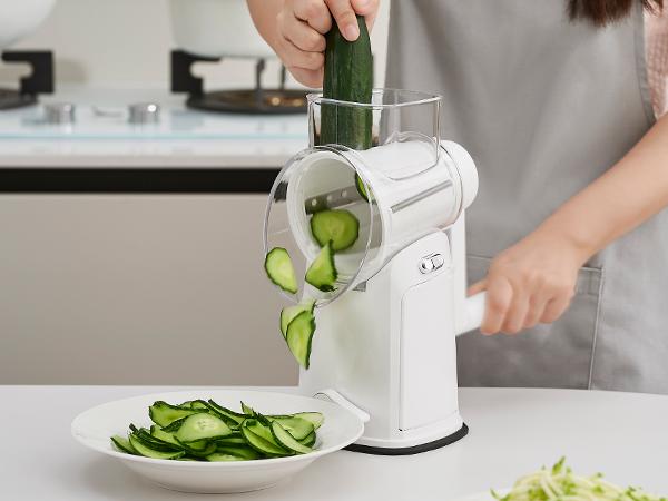 UFORU 5-in-1 Rotary Cheese Grater & Vegetable Chopper with Suction Base, 10 Stainless Blades & Safety Handle - for Cheese, Vegetables, Fruits & Shredding Chicken