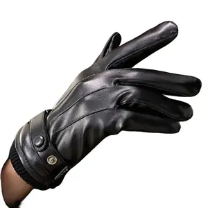 Winter Black Leather Gloves for Men Tailored Fit Hike Ski Camp