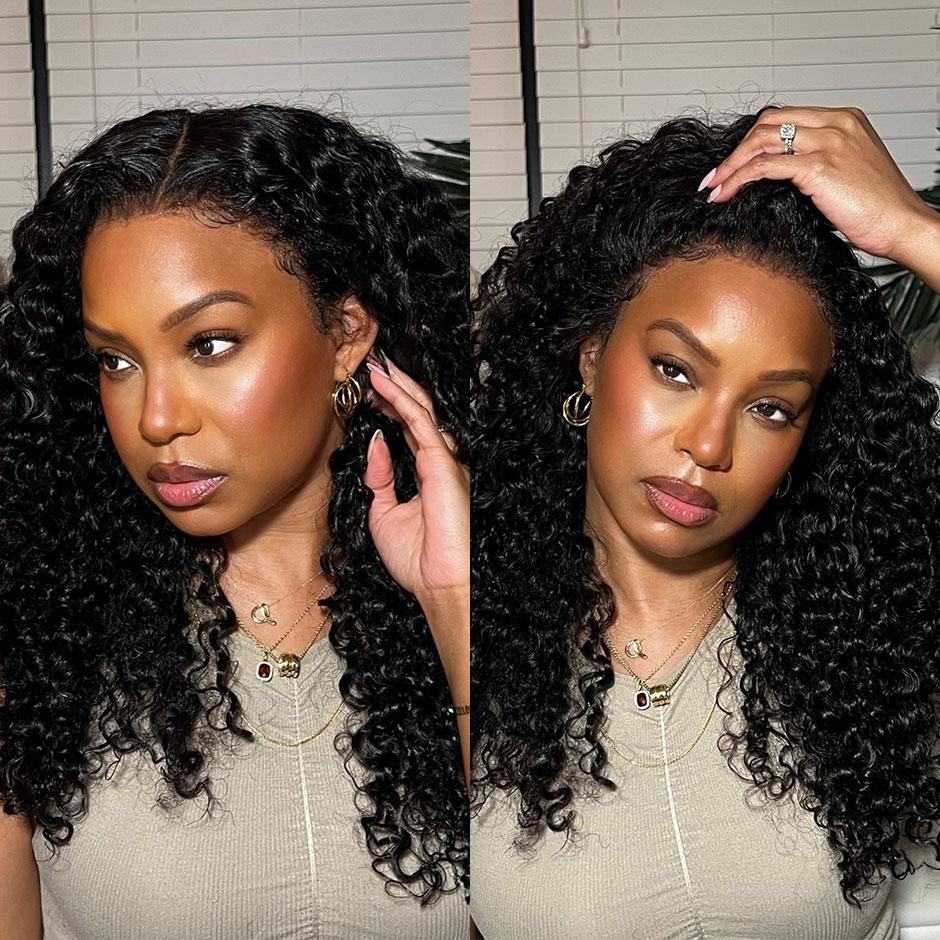 MORE FACE Afro Kinky Curly Wear And Go Glueless Wigs Pre Cut Lace 7x5 Lace Closure Wigs Pre Bleached Human Hair 100% Wigs