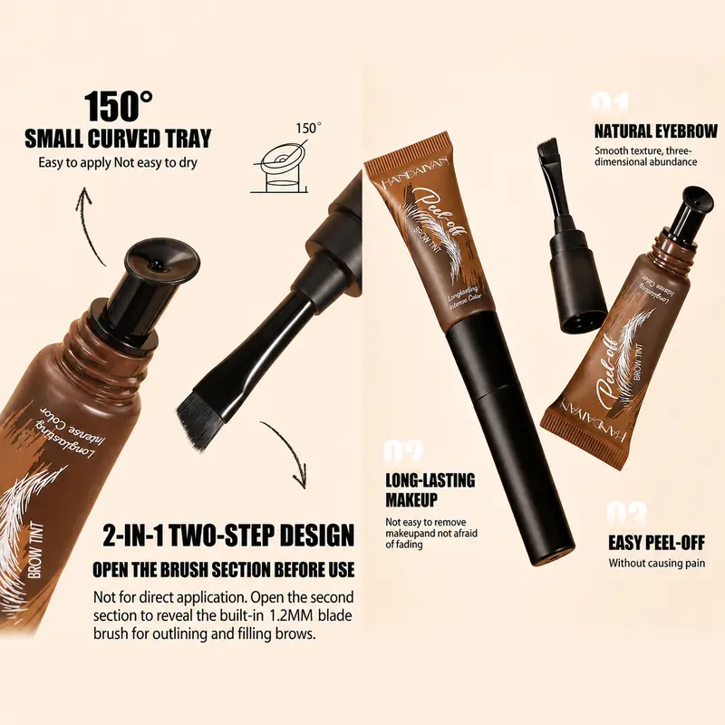 4-Color Tear-Off Brow Tint – See Usage Guide – Waterproof, Non-Fading, Long-Lasting Pigment for Precise Brow Definition & Effortless Wild Brow Looks – Eyebrow Makeup for Women