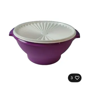 Tupperware Vintage Servalier 17-Cup Purple Salad Bowl with Starburst Seal for Fresh Salads BPA-Free Plastic Retro Kitchen Essential