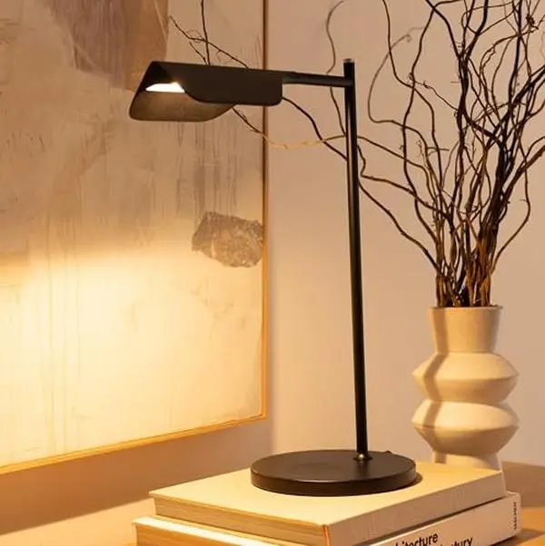Brightech Leaf LED Table Lamp with Metal Base - Minimalist Modern Lamps for Living Rooms & Offices, Adjustable Task Light for Reading, Sewing & Craftwork, Jet Black Bases & Shades for Home Use