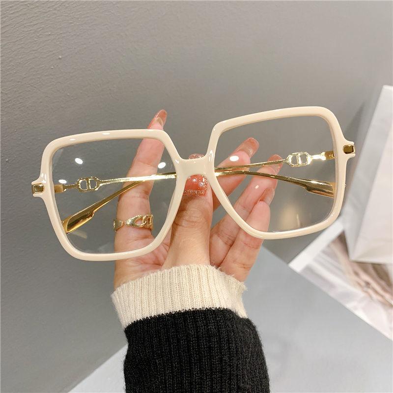Fashion Oversized Square Eyewear Retro Unisex Light Blocking Metal Frame daily Glasses Trend Optical Computer Reading  vooglam frame  Eyeglasses for Women