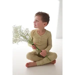 Bamboo Two Piece Pajamas | Willow Stripe Ribbed