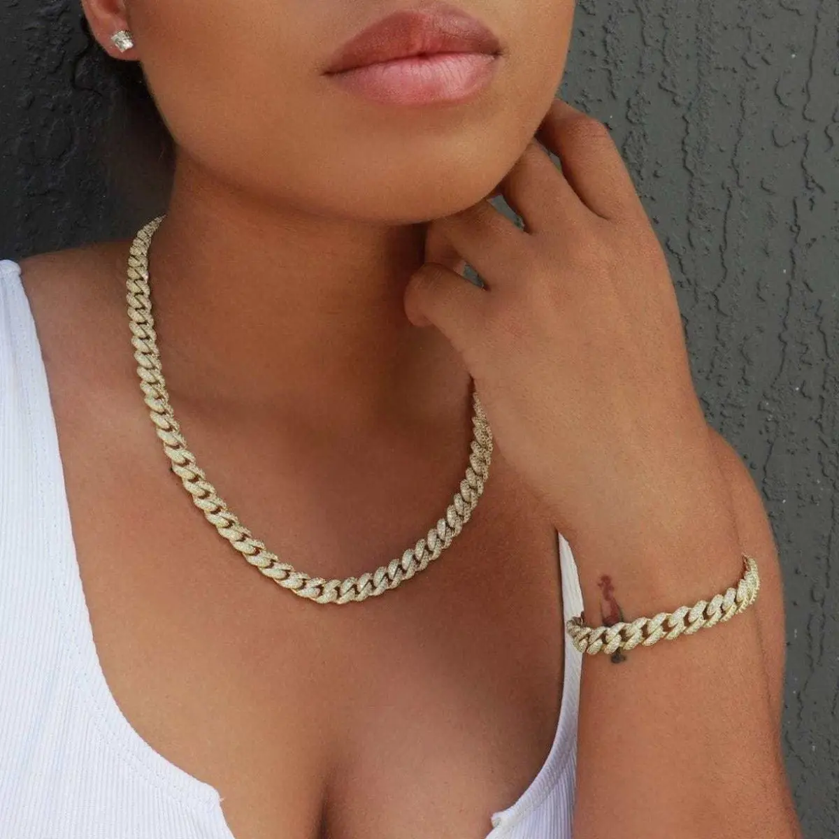 GLD Diamond Cuban Necklace + Bracelet Bundle in White or Yellow Gold - 8.5mm - Perfect Gift