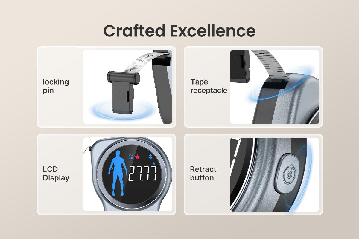 RENPHO Upgraded Smart Body Measuring Tape with Large Display, Spring Glow Up Gym Gifts Bluetooth Home User Health Equipment, Measure Circumference Length, 60in /150cm