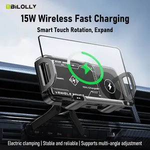 15W Wireless Car Charger Mount, 90° Rotating Switch Auto-Clamping Holder, Ultra-Stable Air Vent Mount with Metal Hook Clip, 2-in-1 Dashboard Suction Cup Stand for iPhone/Samsung Galaxy Z Fold/Pixel, and Smartphones