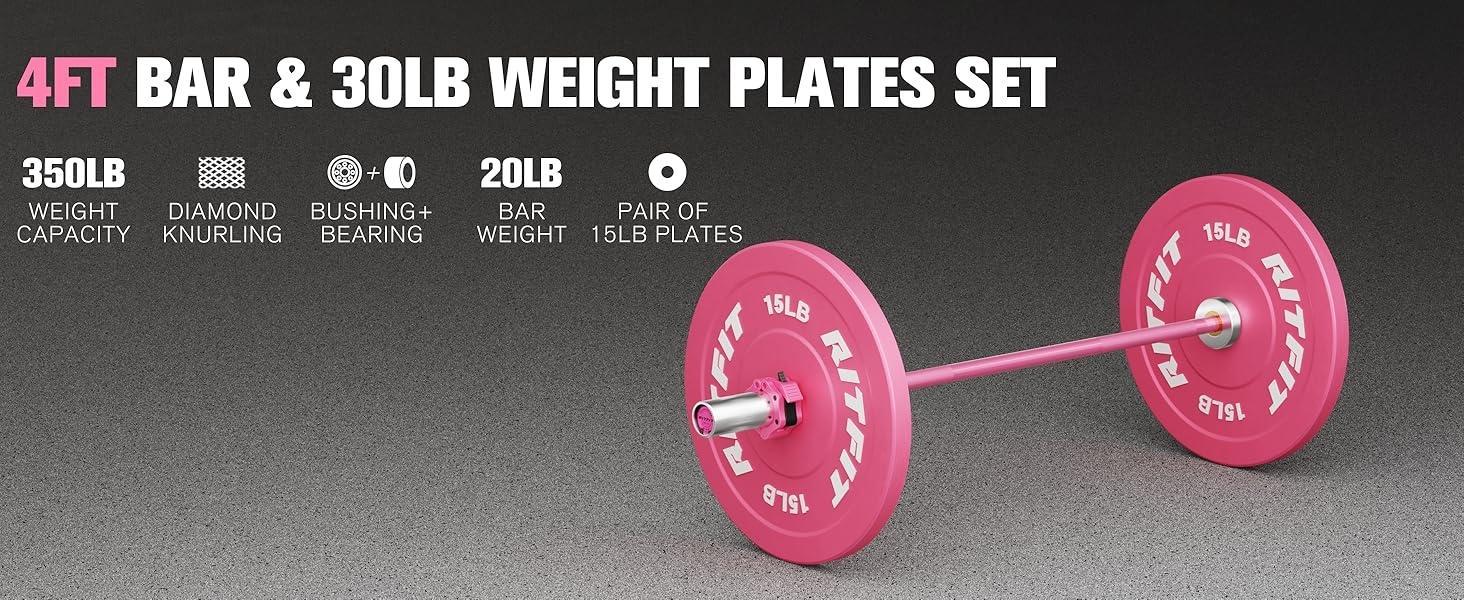 RITFIT 4ft Olympic Barbell for Squat, Deadlift, Curl, and Bench Press - 350lbs/500lbs Capacity fitness exercise olympic weight fit woman