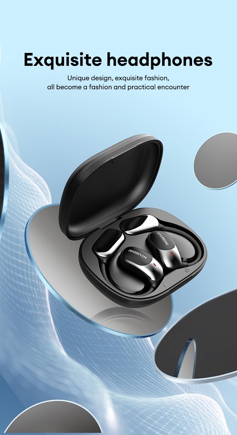 HYUNDAI Fit2 with Built-in 169-Language Translation Wireless Headphones with Electroplated Ear Hook Design – Comfortable, Great Sound, Bluetooth 5.4 Flash Connection, Wireless Earbuds for Music and Calls