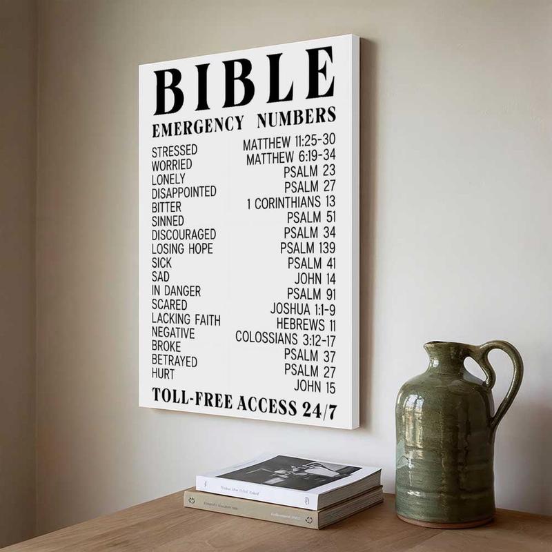 Bible Verse Emergency Numbers,Canvas Art Poster, Bible Verse Wall Art - Inspirational, Spiritual Typography Wall Print - Gifts For Women And Men, Festival Decor Home