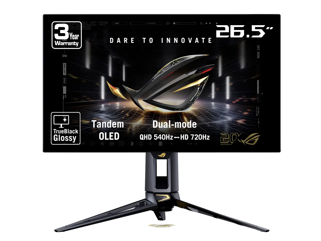ASUS ROG Swift 27 inch (26.5" viewable) Dual Mode QHD 1440P 540Hz Full HD 720Hz AMD FreeSync Premium Pro & G-SYNC compatible 0.02ms HDR500 OLED Gaming Computer Monitor with Height Adjustable, Pivot, Swivel & Tilt  Stand PG27AQWP-G