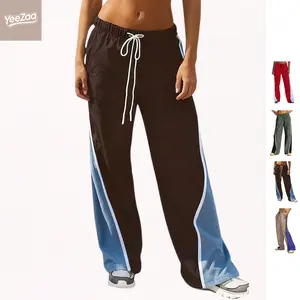 YeeZaa Stripe Track Pants for Women Retro Athletic Wide Leg Pants High Rise Drawstring Waist Color Block Street to Gym Versatile Styling TikTok Viral Fashion All Season Everyday Streetwear